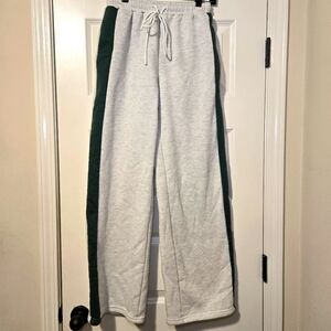 Women's Gray Sweatpants with Green Side Panels